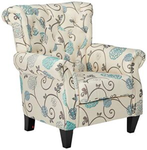 christopher knight home greggory floral fabric tufted chair, white / blue