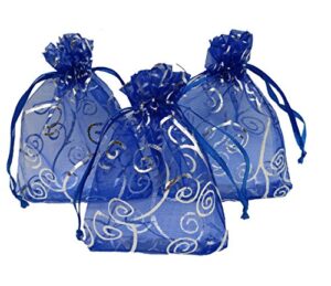 ankirol 100pcs sheer organza favor bags for wedding baby shower rattan print gift bags samples display drawstring pouches (3x4 inch, blue)