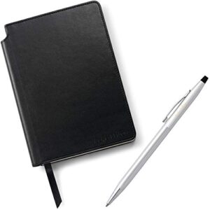 Dayspring Pens Personalized AT Cross Pen and Journal Gift Set - Classic Century Ballpoint with a Black Journal - Engraved and Embossed Comes in gift box.