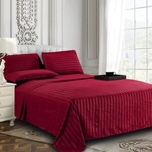 Elegant Comfort Best, Softest, Coziest 6-Piece Sheet Sets! - 1500 Thread Count Egyptian Quality Luxurious Wrinkle Resistant 6-Piece Damask Stripe Bed Sheet Set, King Burgundy