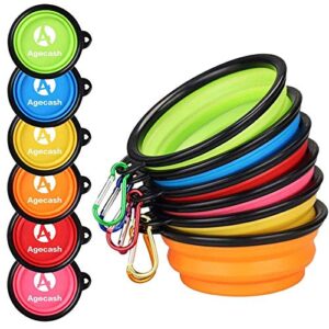 AGECASH A Collapsible Dog Bowl for Travel, 6 Pack Portable Silicone Pet Bowl, Expandable for Cat Dog Water Bowl Dish Feeding, Portable Dog Bowl with Carabiners for Walking Parking