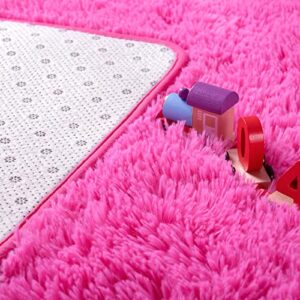 Noahas Fluffy Bedroom Rug Plush Fuzzy Rugs for Kids Room Living Room, Soft Shaggy Nursery Rug Furry Floor Carpet Modern Indoor Bedroom Decor Cute Boys Girls Room Rug, 4x5.3 Feet, Hot Pink