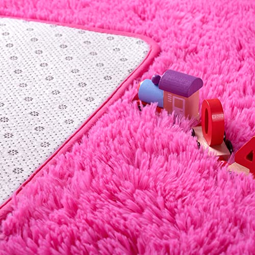 Noahas Fluffy Bedroom Rug Plush Fuzzy Rugs for Kids Room Living Room, Soft Shaggy Nursery Rug Furry Floor Carpet Modern Indoor Bedroom Decor Cute Boys Girls Room Rug, 4x5.3 Feet, Hot Pink