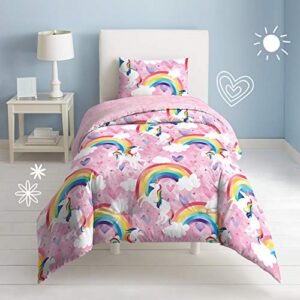 dream factory unicorn rainbow comforter set, pink, twin