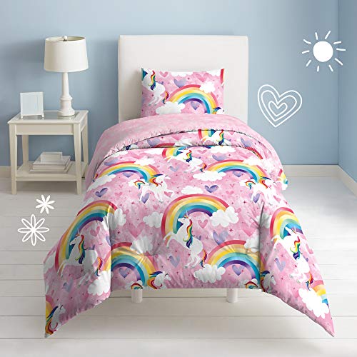 dream FACTORY Unicorn Rainbow Comforter Set, Pink, Twin