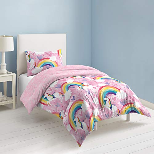 dream FACTORY Unicorn Rainbow Comforter Set, Pink, Twin