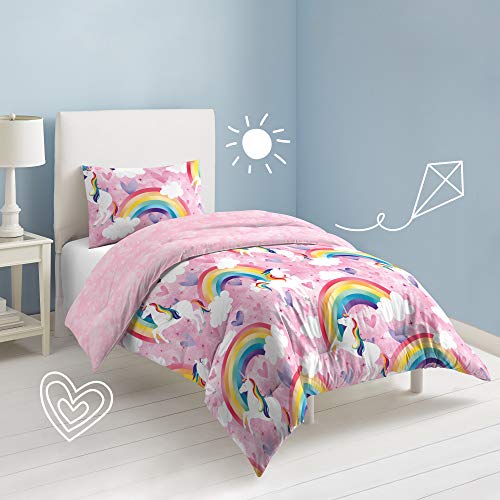 dream FACTORY Unicorn Rainbow Comforter Set, Pink, Twin