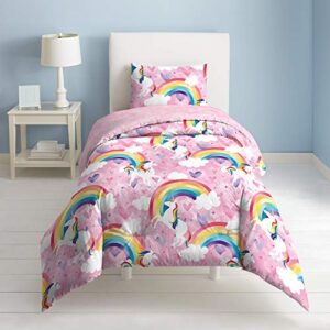 dream FACTORY Unicorn Rainbow Comforter Set, Pink, Twin