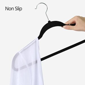 Yaheetech Non Slip Velvet Hangers - Heavy Duty -Flocked Hangers Coat Suit Hangers Space Saving Clothes Hangers with Swivel Hook, Black - Pack of 100