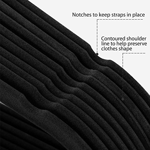 Yaheetech Non Slip Velvet Hangers - Heavy Duty -Flocked Hangers Coat Suit Hangers Space Saving Clothes Hangers with Swivel Hook, Black - Pack of 100