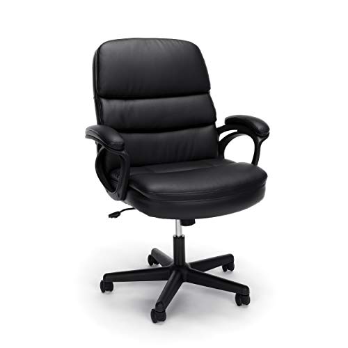 OFM ESS Collection Bonded Leather Executive Chair with Arms, Black