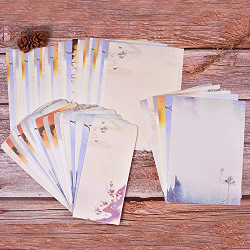 NUIBY 60 Pcs Stationery Paper and Envelopes Set (40 Stationary Paper + 20 Envelopes) Letter Set, Ink Painting Classic Vintage Antique Design