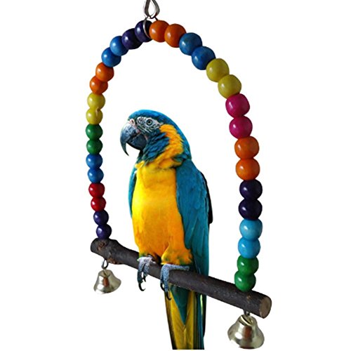 LIANCHI Small or Large-Sized Parrot Toy Pure Natural Colorful Bead Cage Parrot Chewing Toy (Large)