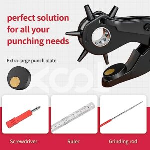 Revolving Punch Plier Kit, XOOL Leather Hole Punch Set for Belts, Watch Bands, Straps, Dog Collars, Saddles, Shoes, Fabric, DIY Home or Craft Projects, Heavy Duty Rotary Puncher, Multi Hole Sizes Make