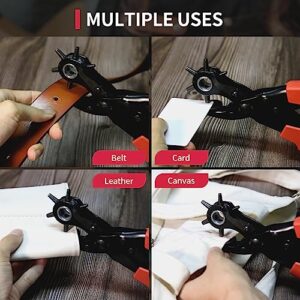 Revolving Punch Plier Kit, XOOL Leather Hole Punch Set for Belts, Watch Bands, Straps, Dog Collars, Saddles, Shoes, Fabric, DIY Home or Craft Projects, Heavy Duty Rotary Puncher, Multi Hole Sizes Make