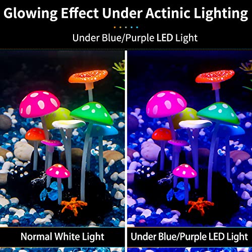 Uniclife Glowing Effect Artificial Mushroom Aquarium Plant Decor Ornament Decoration for Fish Tank Landscape