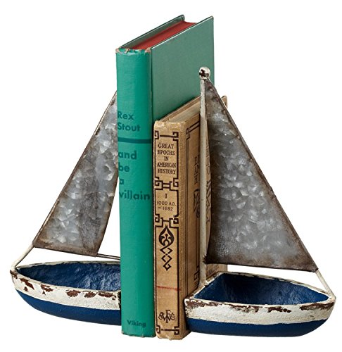 Midwest-CBK Blue Sail Boats Nautical Bookends Cast Iron Galvanized Metal