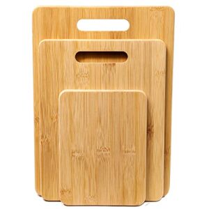 k basix wood bamboo cutting board set of 3 with handle, organic wood cutting board for chopping meat, butcher block, veggies & cheese, for kitchen