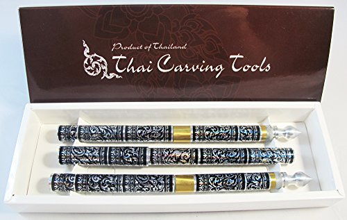 SET 3 THAI FRUIT AND SOAP CARVING KNIFE KNIVES BRASS HANDMADE BLACK COLOR