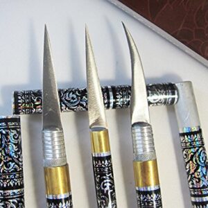 SET 3 THAI FRUIT AND SOAP CARVING KNIFE KNIVES BRASS HANDMADE BLACK COLOR