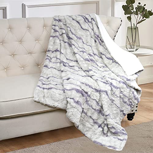 Home Soft Things Calla Soft Warm Cozy Fluffy Comfy Throw Blanket with Sherpa Backing 60'' x 80'', Luxurious Accent Plush Couch Bed Sofa Cover Farmhouse Décor