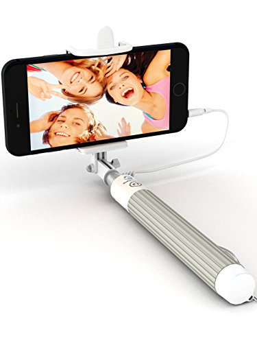 Premium 5-in-1 Wired Selfie Stick for iPhone 11 10 XR XS 9 8 7 6 5, Samsung Galaxy S10 S9 S8 S7 S6 S5 - Takes Selfies in Seconds, Get Perfect HD Photos - No Apps, No Downloads, No Batteries Required