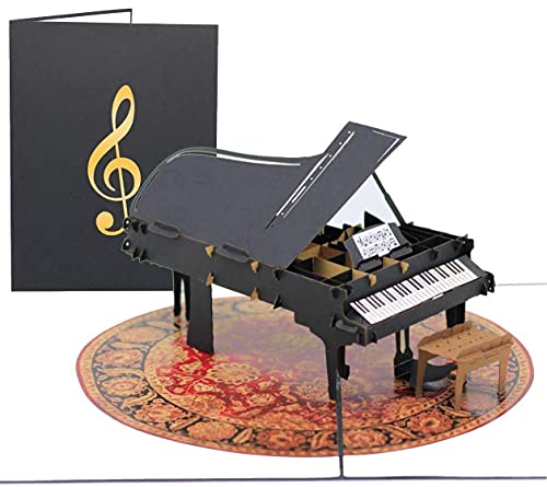 PopLife Grand Piano 3D Pop Up Card for All Occasions - Happy Birthday, Graduation, Father's Day, Mother's Day, Congratulations, Retirement, Thank You - Musicians, Teachers, Gift for Music Lovers