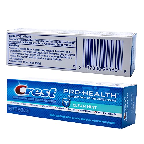 Crest Pro-Health Toothpaste, Clean Mint, Travel Size, TSA Approved, 0.85 Ounce (Pack of 12)