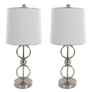 table lamps set of 2, modern brushed steel (2 led bulbs included) by lavish home - 72-lmp3011 , white