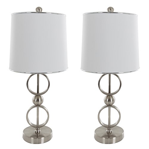 Table Lamps Set of 2, Modern Brushed Steel (2 LED Bulbs included) by Lavish Home - 72-LMP3011 , White