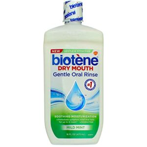 biotene dry mouth gentle oral rinse soothing moisturization, mild mint, 16 fl oz (pack of 2)