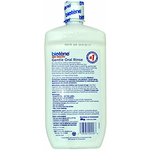 Biotene Dry Mouth Gentle Oral Rinse Soothing Moisturization, Mild Mint, 16 fl oz (Pack of 2)