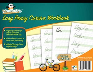 channie’s easy peasy cursive handwriting workbook for kids, tracing & cursive writing practice book, 80 pages front & back, 40 sheets, grades 1st – 3rd, size 8.5” x 11”