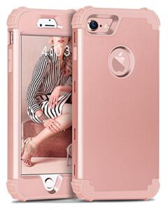 iphone 8 case, iphone 7 case, bentoben 3 in 1 hybrid hard pc cover & soft silicone bumper heavy duty slim shockproof full body rugged protective phone case for iphone 7 & iphone 8 (4.7inch), rose gold