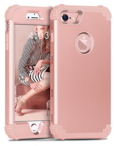 iPhone 8 Case, iPhone 7 Case, BENTOBEN 3 in 1 Hybrid Hard PC Cover & Soft Silicone Bumper Heavy Duty Slim Shockproof Full Body Rugged Protective Phone Case for iPhone 7 & iPhone 8 (4.7Inch), Rose Gold