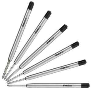 atomic bear | ballpoint pen refills medium | tactical pen and more | 6x cartridges with spare spring | fits g2 parker ballpoint pen type | dark black