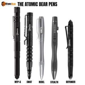 Atomic Bear | Ballpoint Pen Refills Medium | Tactical Pen and More | 6X Cartridges with Spare Spring | Fits G2 Parker Ballpoint Pen Type | Dark Black