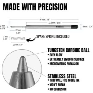 Atomic Bear | Ballpoint Pen Refills Medium | Tactical Pen and More | 6X Cartridges with Spare Spring | Fits G2 Parker Ballpoint Pen Type | Dark Black