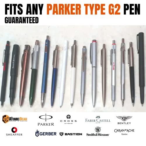 Atomic Bear | Ballpoint Pen Refills Medium | Tactical Pen and More | 6X Cartridges with Spare Spring | Fits G2 Parker Ballpoint Pen Type | Dark Black