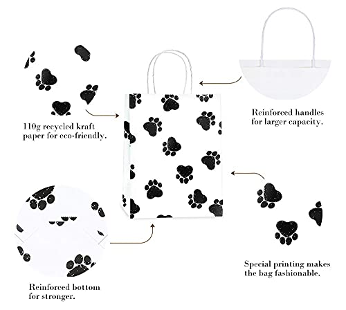 BagDream Gift Bags 25Pcs 8x4.25x10.5 Inches Shopping Bags, Paper Bags, Kraft Bags, Retail Bags, Holiday Party Bags, Paw Prints Paper Bags with Handles, Dog's Paw Print White Bags