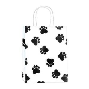 bagdream gift bags 25pcs 8x4.25x10.5 inches shopping bags, paper bags, kraft bags, retail bags, holiday party bags, paw prints paper bags with handles, dog's paw print white bags
