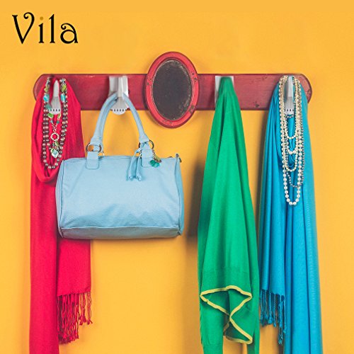 Vila Self-Stick Multi-Purpose Utility Hooks, Holds up to 2 lbs, Easy Removal with NO Wall Damage, Sturdy and Strong, Perfect for Dorm Room or Rental Apartment, 4-Pieces