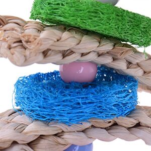 Pet Bird Parrot Swing Chewing Toy Natural Sepa Takraw with Happy Twist Colorful Bead Swing Bell