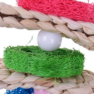 Pet Bird Parrot Swing Chewing Toy Natural Sepa Takraw with Happy Twist Colorful Bead Swing Bell