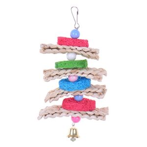 Pet Bird Parrot Swing Chewing Toy Natural Sepa Takraw with Happy Twist Colorful Bead Swing Bell