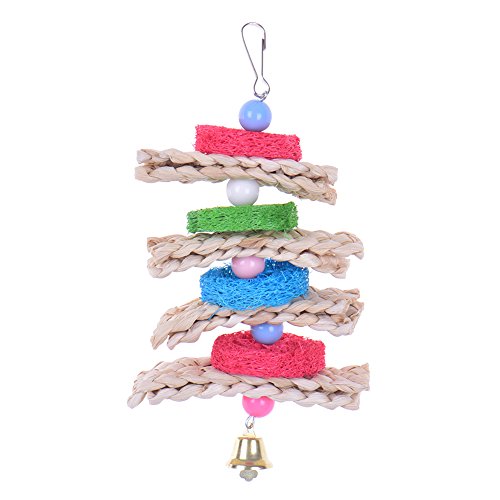 Pet Bird Parrot Swing Chewing Toy Natural Sepa Takraw with Happy Twist Colorful Bead Swing Bell