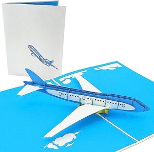 poplife jet airplane pop up card for all occasions - happy birthday, graduation, congratulations, retirement, work anniversary, fathers day - pilots, plane travelers - folds flat for mailing
