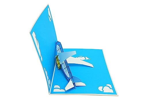 PopLife Jet Airplane Pop Up Card for All Occasions - Happy Birthday, Graduation, Congratulations, Retirement, Work Anniversary, Fathers Day - Pilots, Plane Travelers - Folds Flat for Mailing