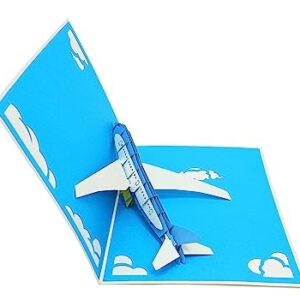 PopLife Jet Airplane Pop Up Card for All Occasions - Happy Birthday, Graduation, Congratulations, Retirement, Work Anniversary, Fathers Day - Pilots, Plane Travelers - Folds Flat for Mailing