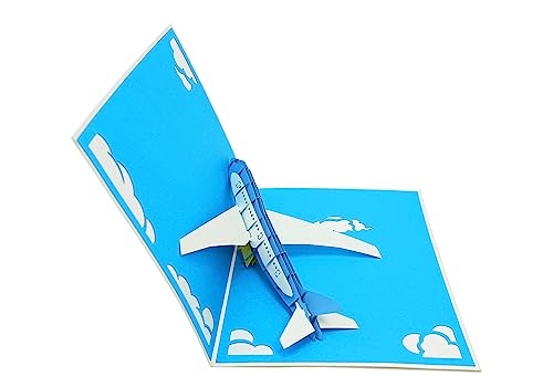 PopLife Jet Airplane Pop Up Card for All Occasions - Happy Birthday, Graduation, Congratulations, Retirement, Work Anniversary, Fathers Day - Pilots, Plane Travelers - Folds Flat for Mailing